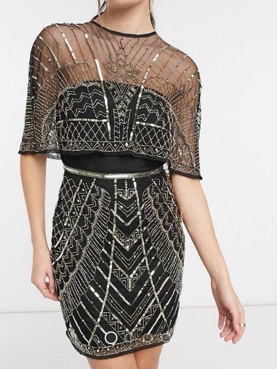 ASOS Dresses & Skirts - ASOS Black Mini Dress with Silver Beaded Overlay